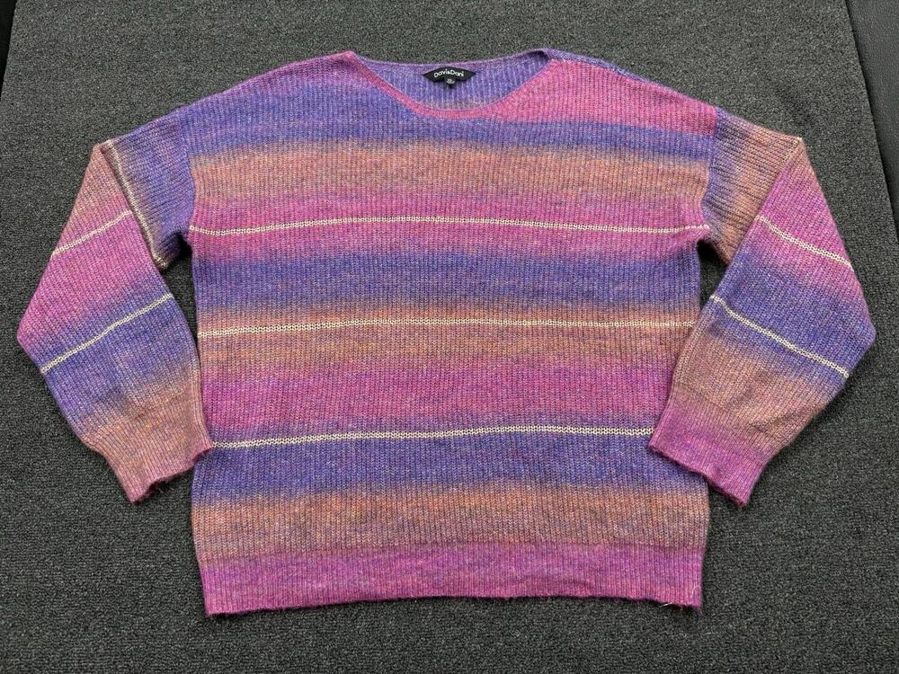 Davi & Dani Ombre Striped Knit Sweater Womens 2XL Multicolor Pink Purple Shimmer